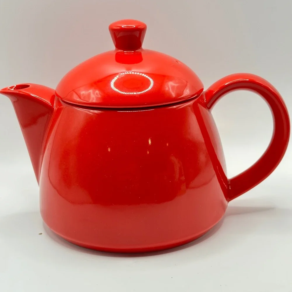 FORLIFE Stump Teapot Red Ceramic with Stainless Steel Infuser 18oz